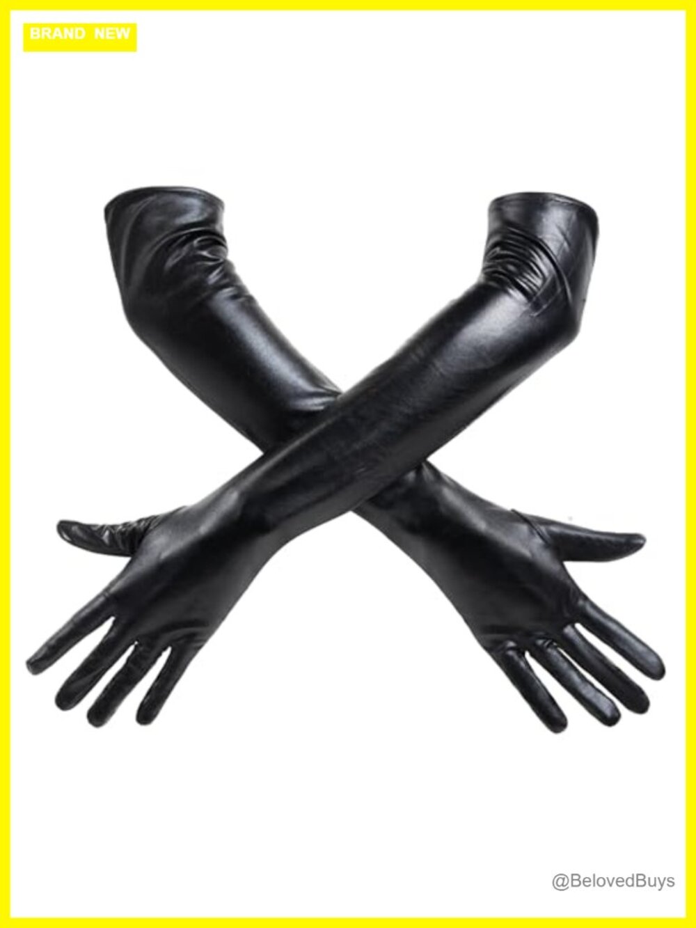 Black Wet Look Faux Patent Leather Opera Gloves for Women, Halloween Costume